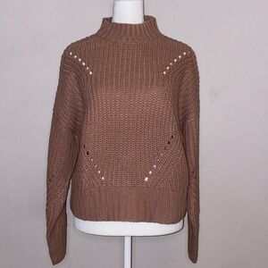 Moon & Madison Mock Neck Open Knit Detail Sweater